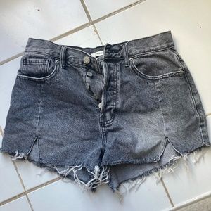 Pacsun faded black denim --split front /button up shorts size 26
